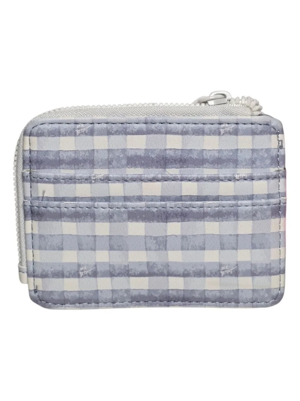 Betsey Johnson Wallet Blue & White Gingham L Zip Card Case Keychain New With Tag